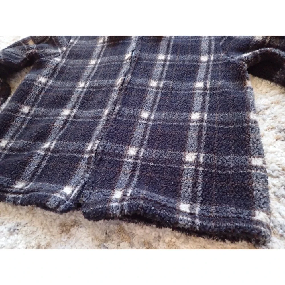 High Sierra Fleece Jacket‎ Boys Small Navy Blue Excellent Plaid Zip Up Outerwear